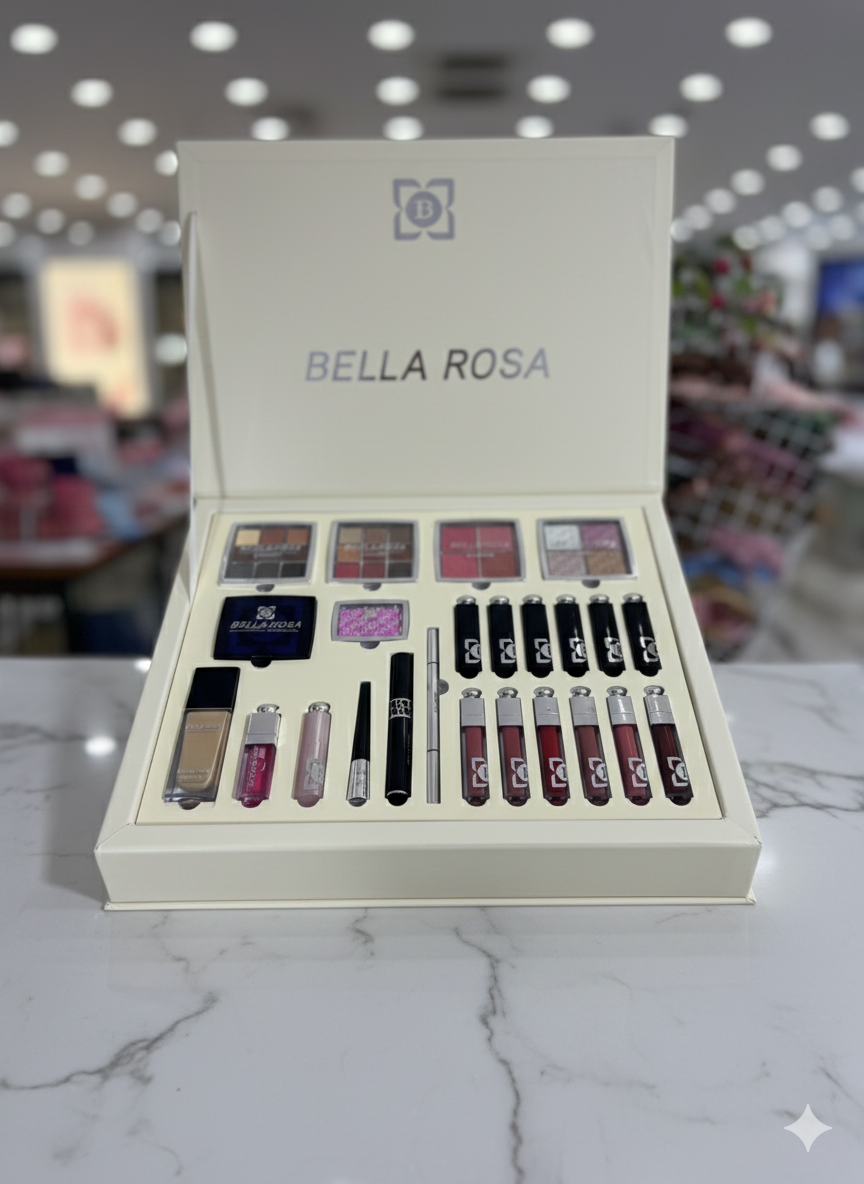 Grand Pack bellarosa cadeau avec sachet maquillage fond de teint palette poudre gloss rouge à lèvre crayon - Girlzbox