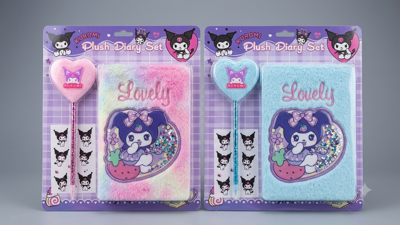 Plush diary set kuromi bloc notes stylo - Girlzbox