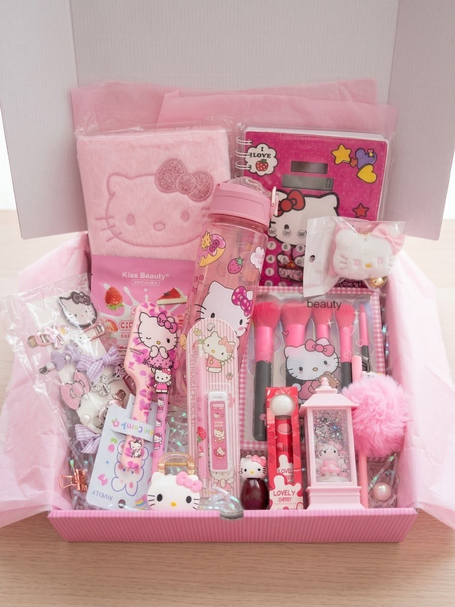 Box hello kitty rentrée scolaire bloc notes bouteille stylo crayon accessoires parfum - Girlzbox