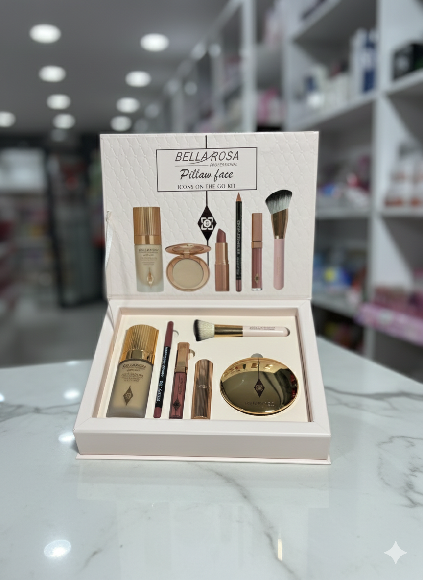 Pack bellarosa cadeau avec sachet maquillage fond de teint palette poudre gloss rouge à lèvre crayon - Girlzbox