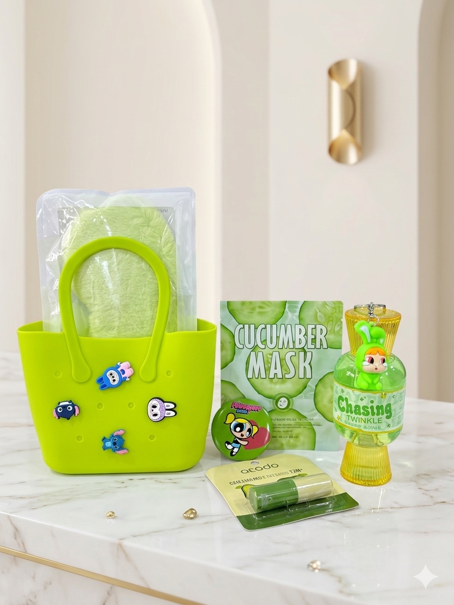 Summer bag green girly beauty tools