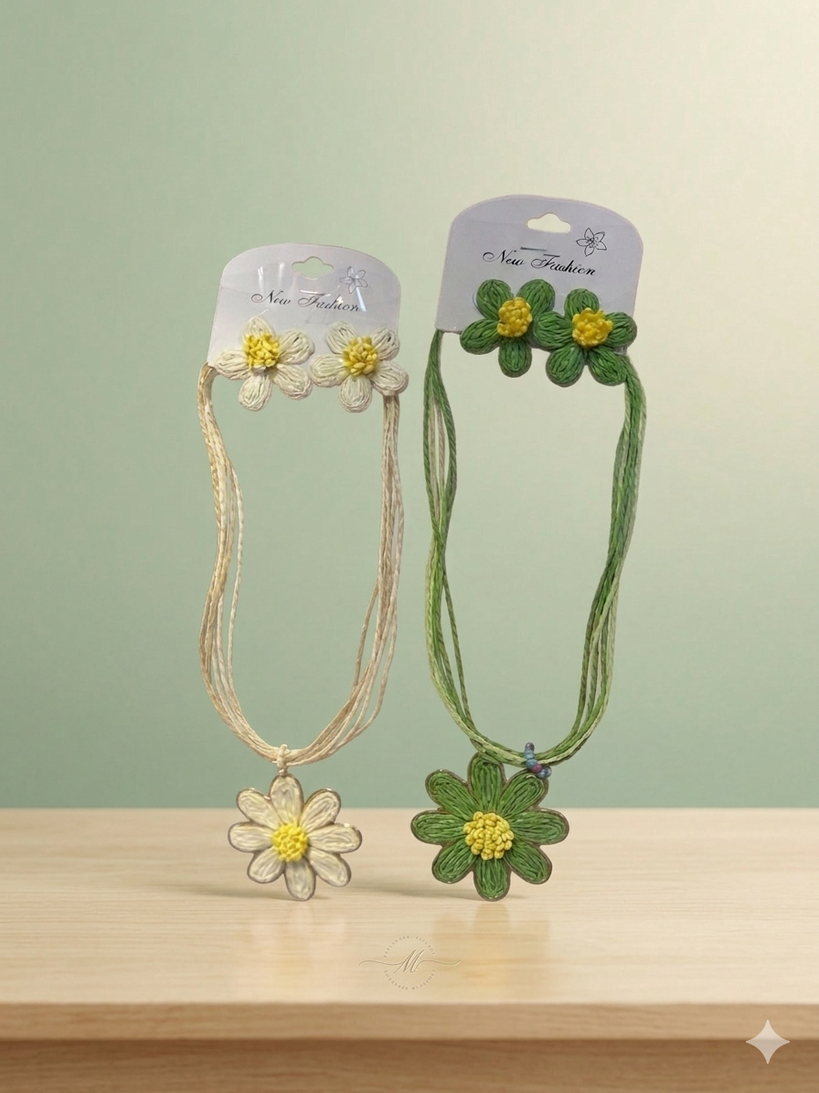 Ensemble fleur collier et boucles d’oreilles aesthetic couleur aléatoire - Girlzbox