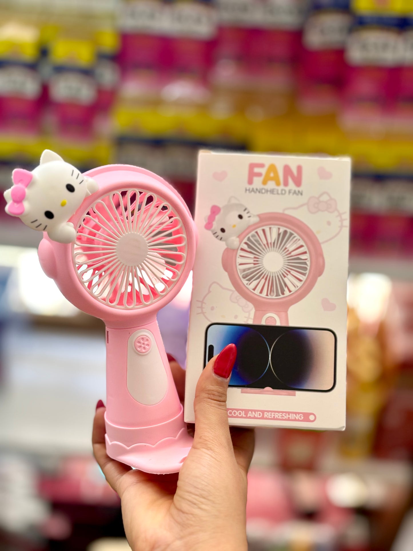Hello kitty Ventilateur électrique et porte téléphone Fan handheld cool and refreshing - Girlzbox