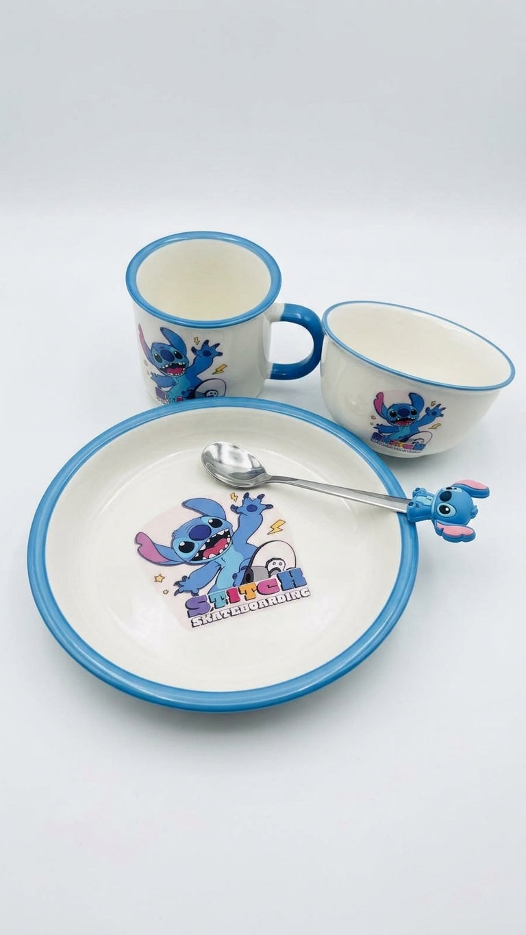 PACK X4 PCS STITCH ANGEL MUG ASSIETTE BOL CUILLERE - GIRLZBOX