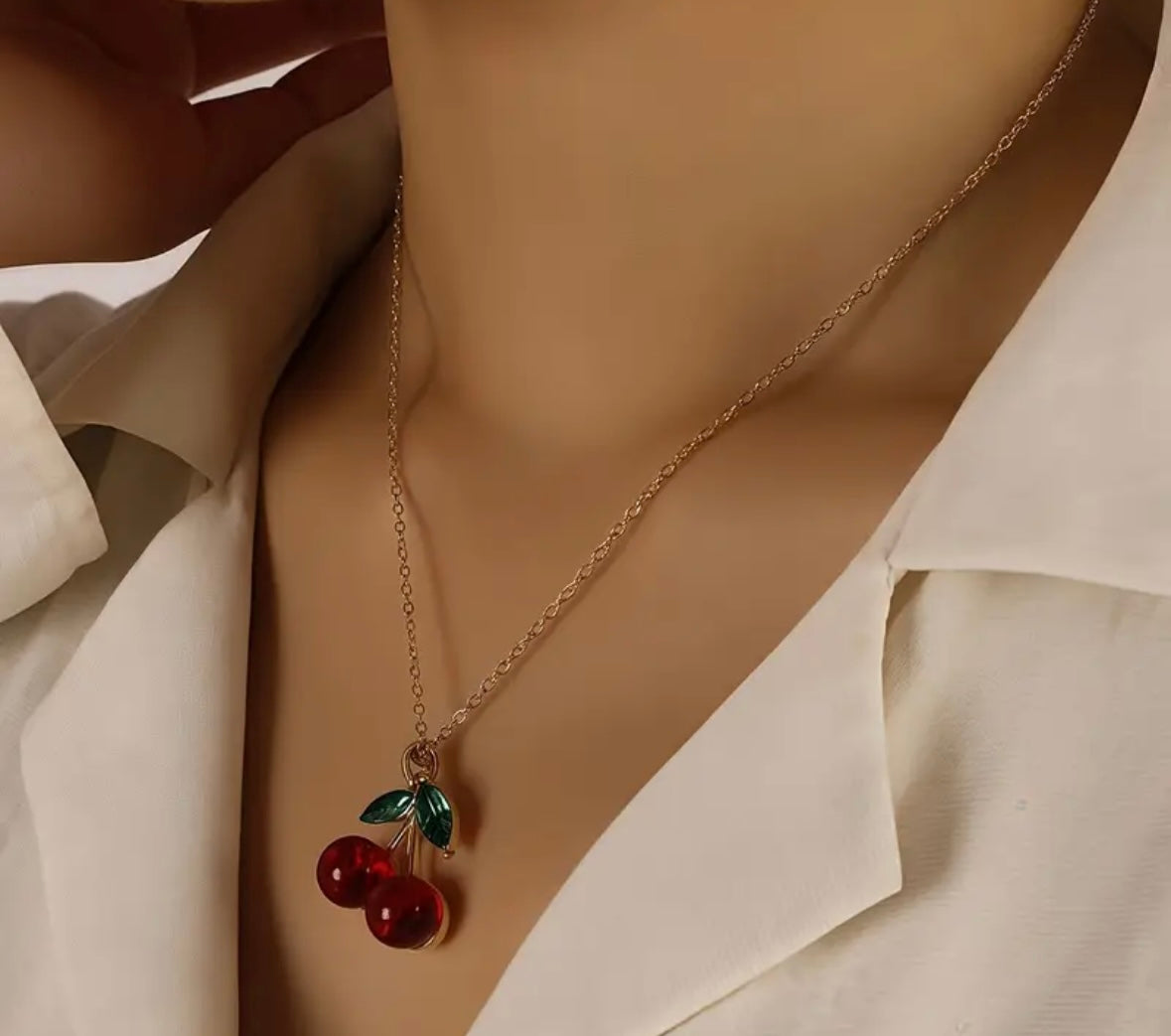 Collier cerise acier inoxydable tendance