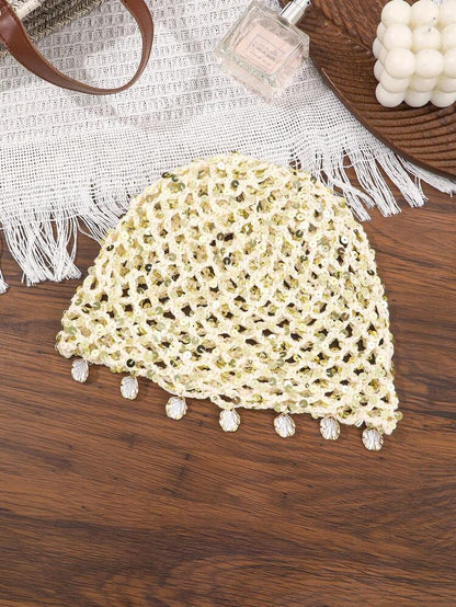 1 pièce Bonnet en crochet fait main, accessoire pour cheveux à couronne haute pour femmes, accessoire de plage polyvalent et à la mode pour l'été