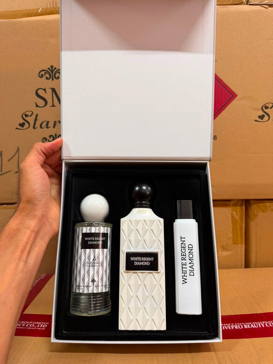 Musck blanc White regent diamond coffret 3pcs eau de parfum luxe packaging cadeau - Girlzbox