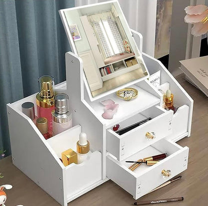 Rangement Maquillage Organisateur Multifonctionnel Organisateur Maquillage Boite Rangement Maquillage avec Miroir pour Chambre/Salle de Bain (miroir carré)