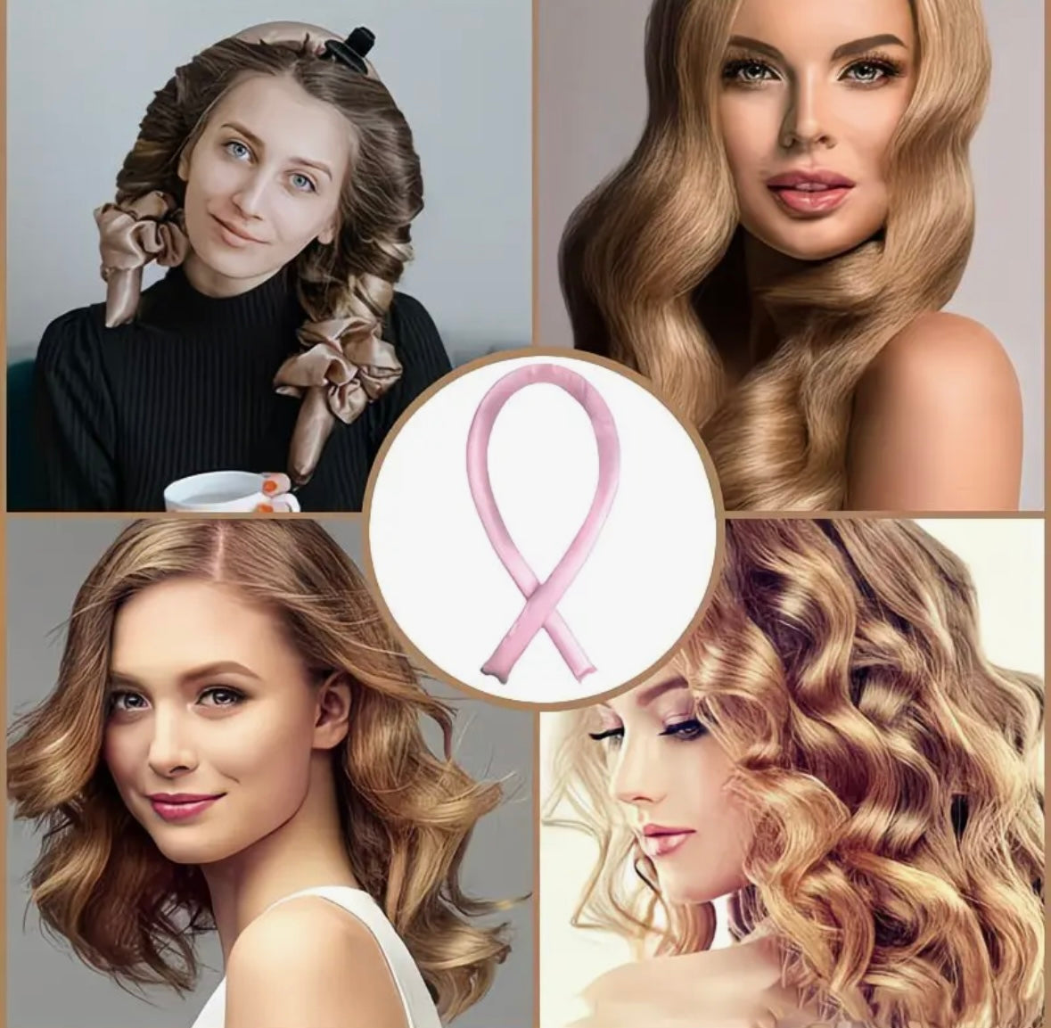 Ensemble quatre pièces Bigoudis Paresseux avec Pinces | Fer à Boucler sans Chaleur + 2 Élastiques à Cheveux + Épingle à Cheveux pour Femmes