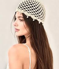 1 pièce Bonnet en crochet fait main, accessoire pour cheveux à couronne haute pour femmes, accessoire de plage polyvalent et à la mode pour l'été