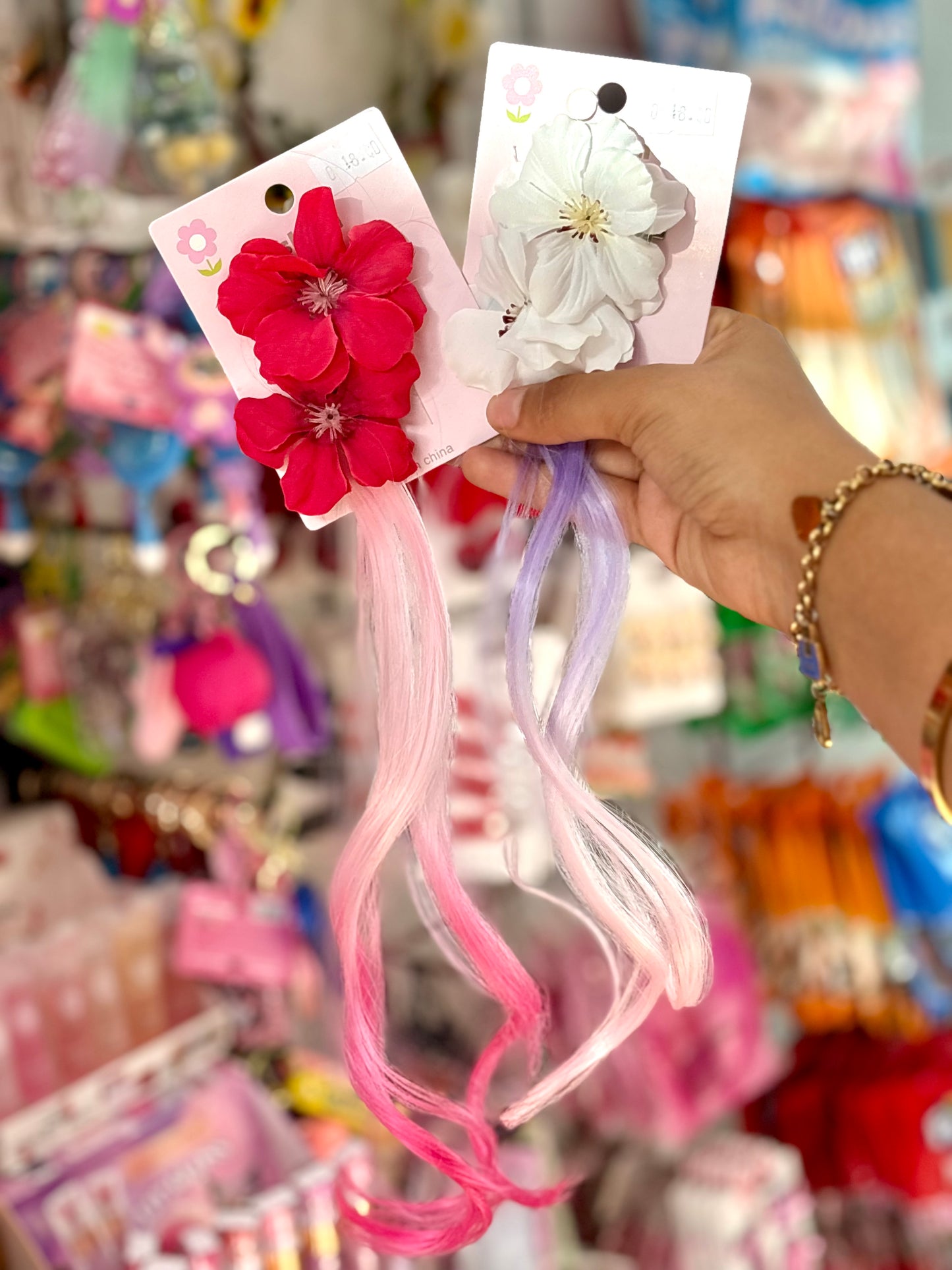 Barette fleur avec cheveux colorés - Girlzbox