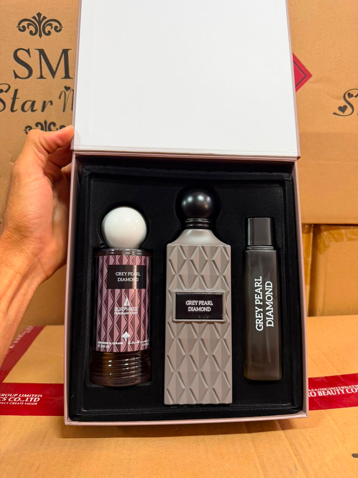 Oud homme et femme Grey pearl diamond coffret 3pcs eau de parfum luxe packaging cadeau - Girlzbox