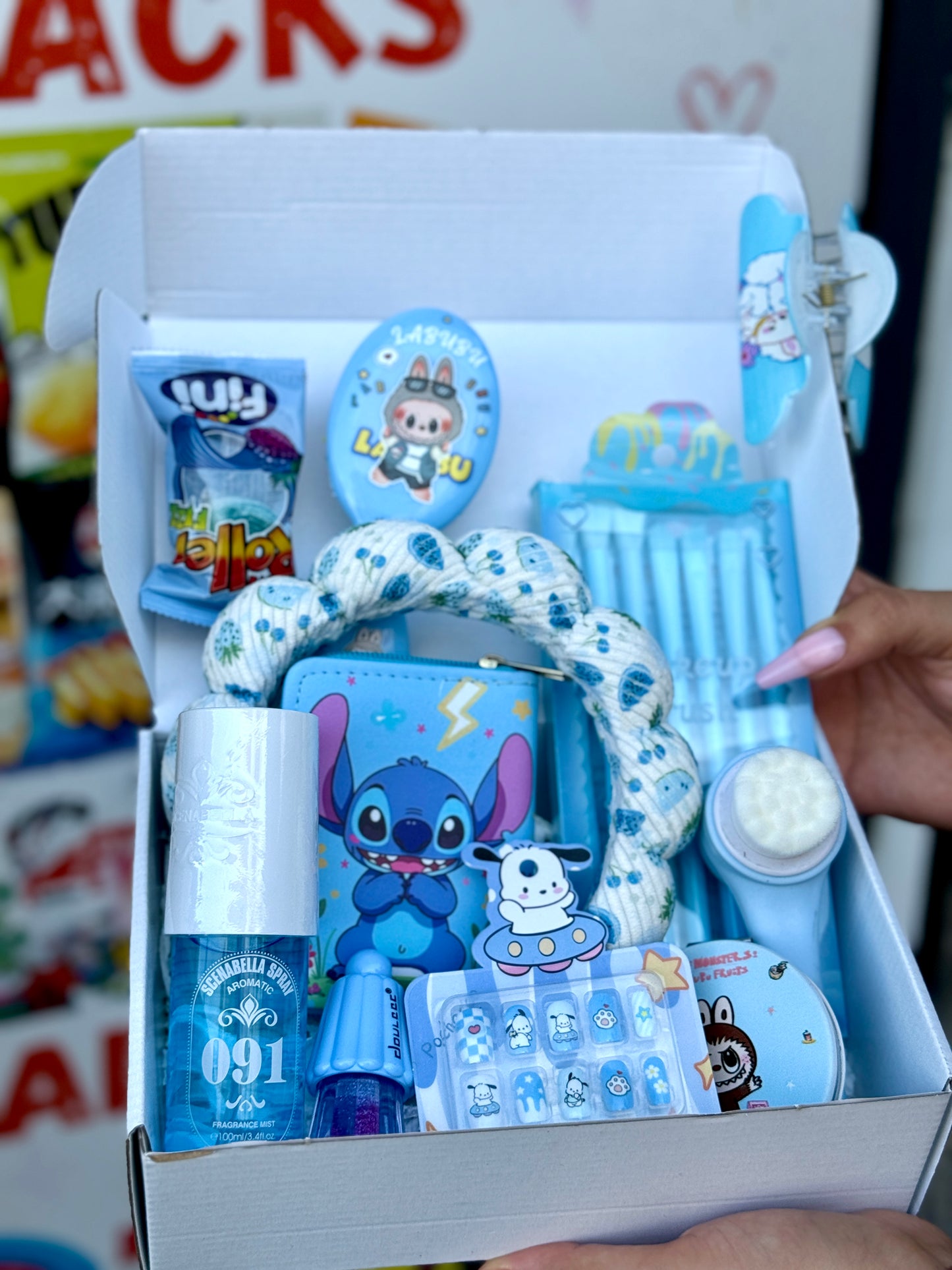 Blue ocean labubu stitch box - Girlzbox