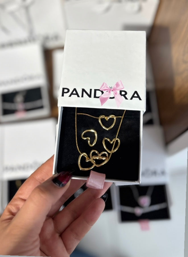 Ensemble collier boucles bague ajustable gourmette coeur avec boite et sachet cadeau saint valentin - Girlzbox