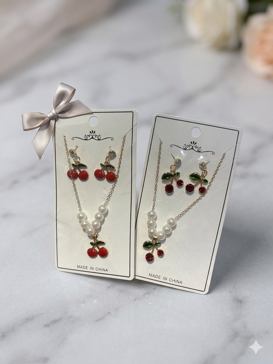 Ensemble cerise collier et boucles d’oreilles - Girlzbox