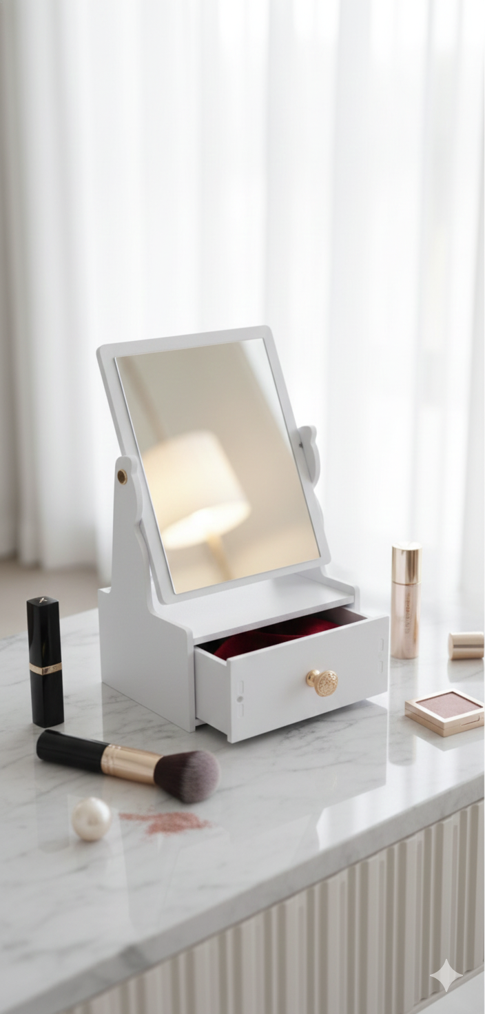 Miroir avec tiroir pour rangement très pratique et chic - Girlzbox