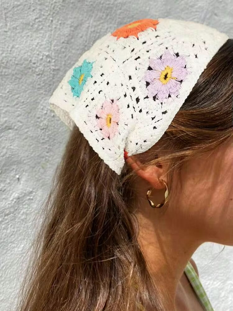 1 pièce Bonnet en crochet fait main, accessoire pour cheveux à couronne haute pour femmes, accessoire de plage polyvalent et à la mode pour l'été