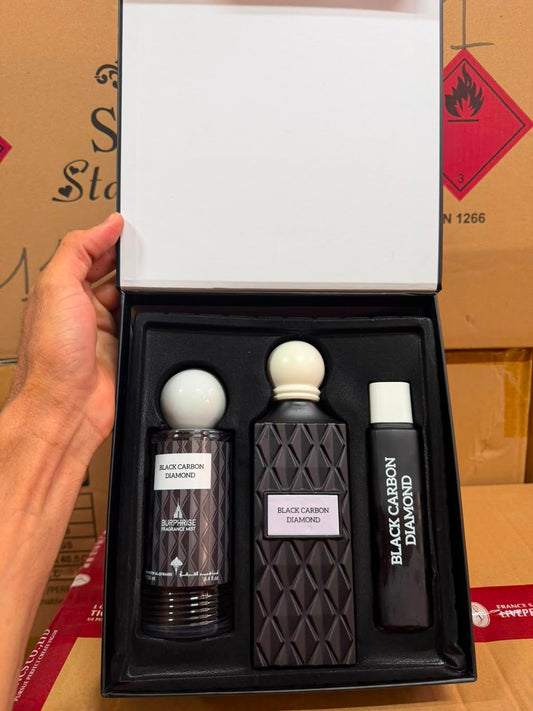 Black carbon femme et homme coffret 3pcs eau de parfum luxe packaging cadeau - Girlzbox
