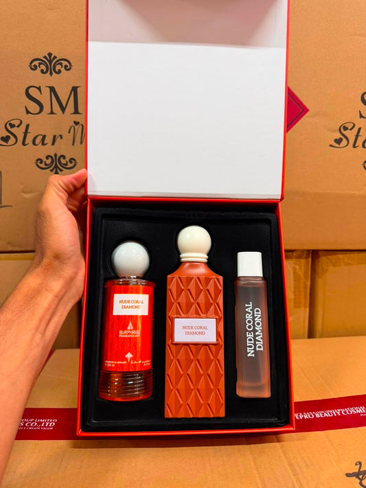 Fruité Nude coral diamond coffret 3pcs eau de parfum luxe packaging cadeau - Girlzbox