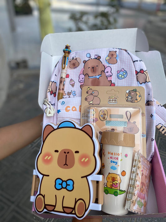 Box cute rentrée scolaire cartable capy bara lunch box calculatrice Back to school- Girlzbox