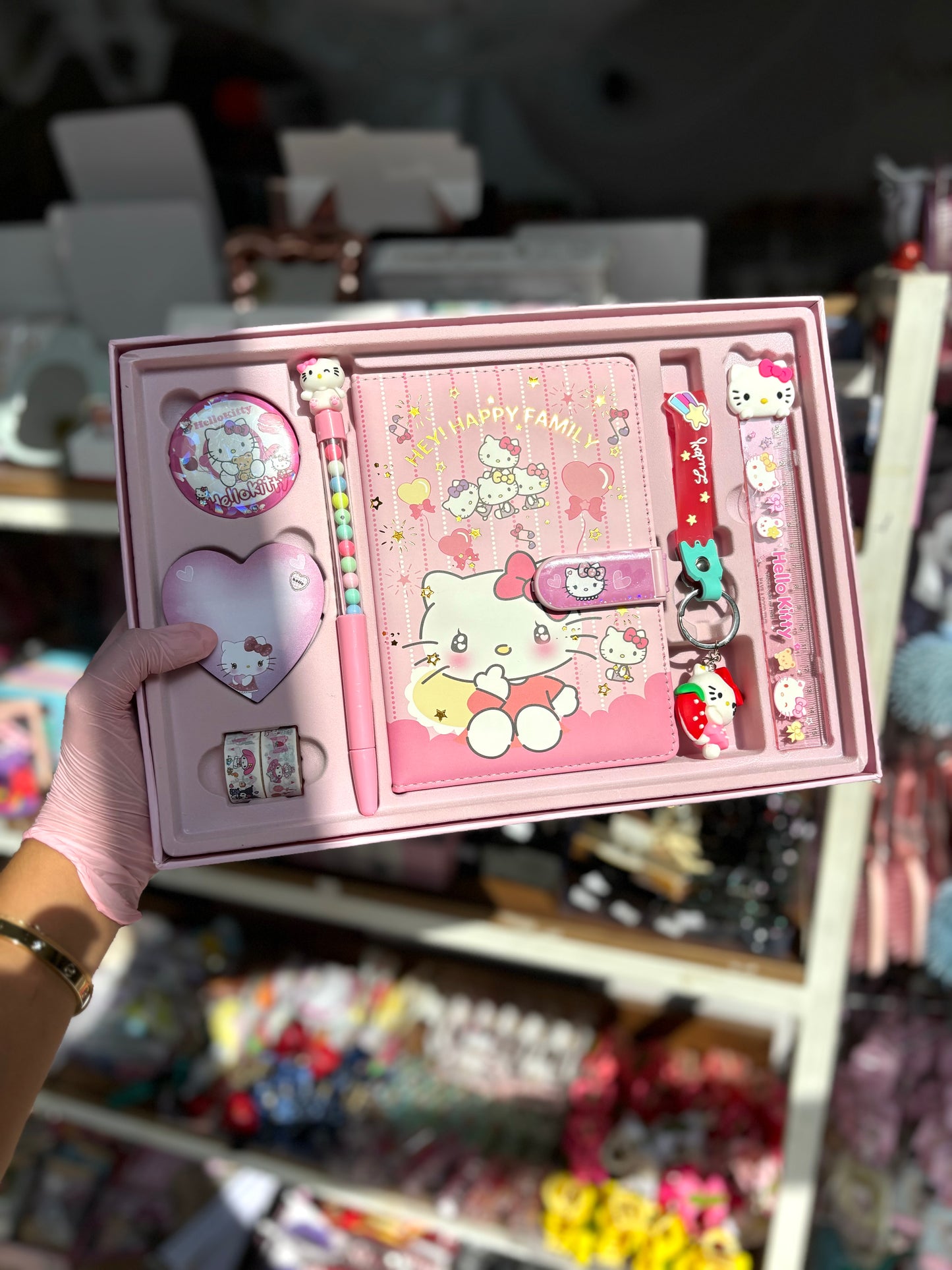 Coffret cadeau hello kitty pour fille bloc notes stylo porte clé - Girlzbox