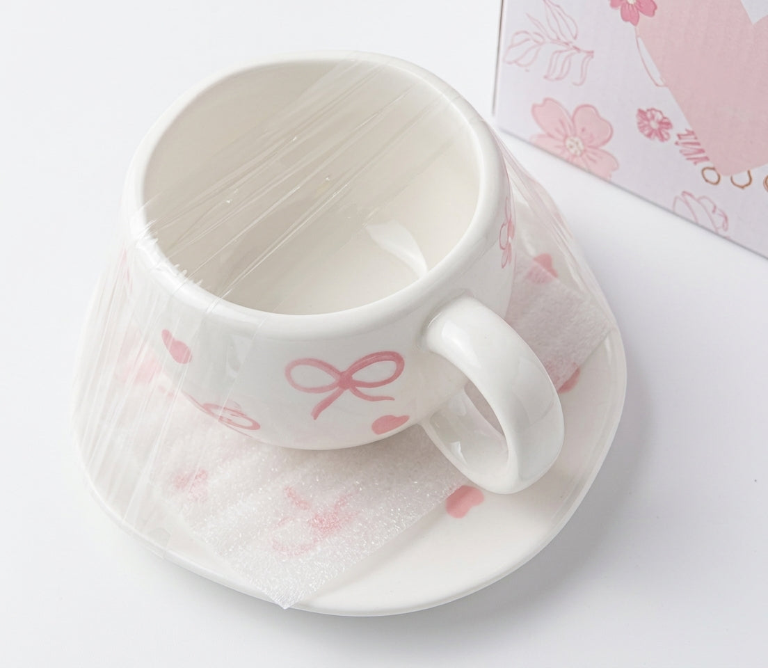 MUG + ASSIETTE VERRE CERAMIQUE PINTEREST NOEUD CUTE - GIRLZBOX