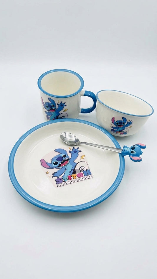 PACK X4 PCS STITCH ANGEL MUG ASSIETTE BOL CUILLERE - GIRLZBOX