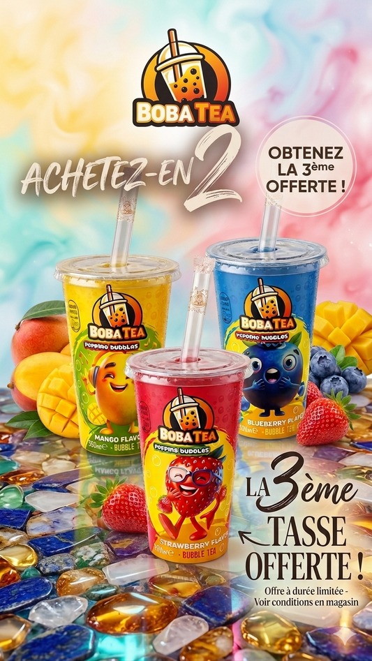 OFFRE UN GRATUIT 2 BOBA TEA ACHETEE UN 3EME OFFERT BOISSON FRAICHE